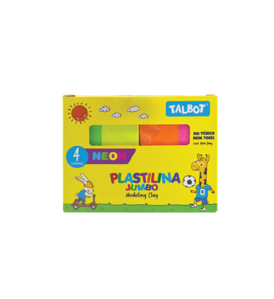 Plastilina, Pack x 4 Colores Neón x 75 g. c.u. (300 g.) - Verde, Amarillo, Naranja, Rosado. 
